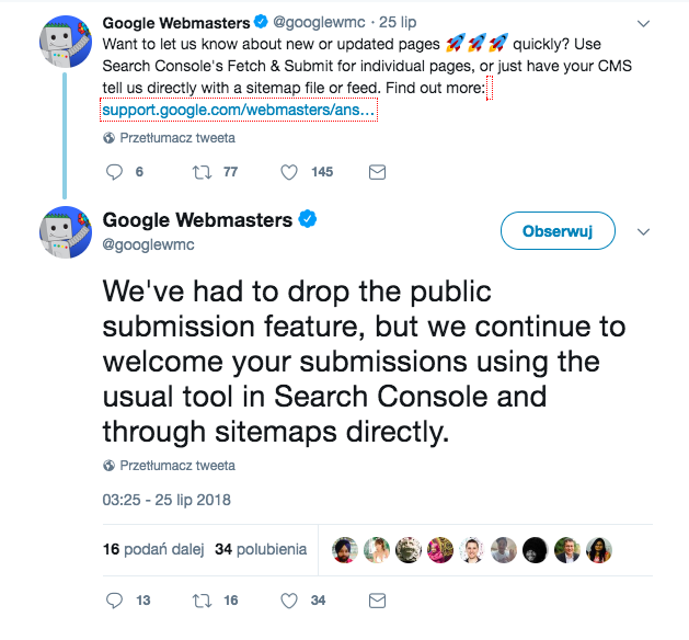 Submit URL Google nie działa